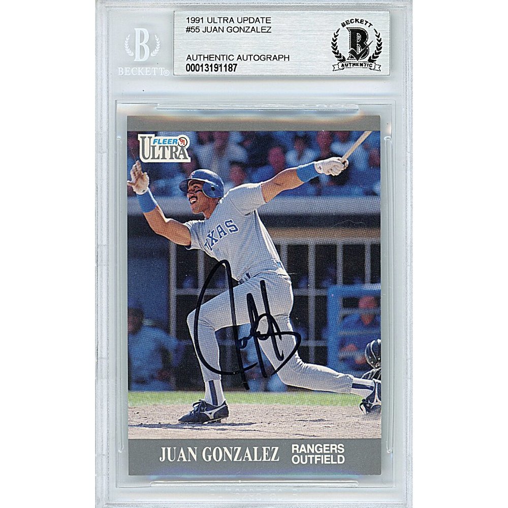 Juan Gonzalez Rangers Signed 1991 Fleer Ultra Card Beckett BAS Autographed Slab
